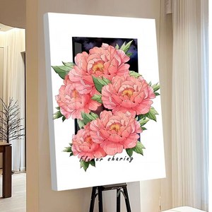 votgl 보석십자수 캔버스형 DIY 액자형 풍경 인물 꽃식물50x40cm, 033모란꽃, 1개