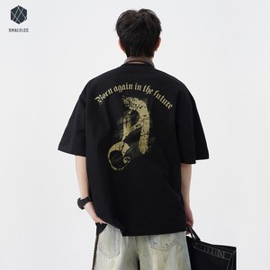 SMALELCC 남자반팔티 트랜드 프린팅 티셔츠 커플 반팔티셔츠 루즈핏 반팔티 WWY187