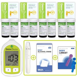 그린 녹십자 혈당측정기+시험지200매+채혈침210+알콜솜200개+소독티슈20매 당뇨 검사지 스트립 체크지, 1개
