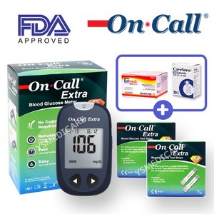 FDA 승인 온콜 엑스트라 혈당측정기+시험지100매+채혈기+채혈침100개+알콜솜100매, 1세트