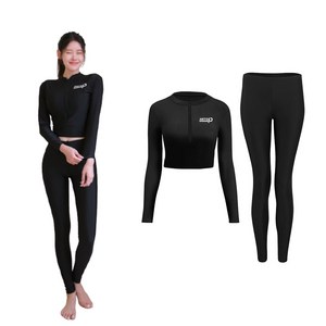 뷰티5도씨 여성용 2종세트 크롭 집업 캡내장 래쉬가드 수영복 비치웨어 워터밤 수영모자 증정 RG-02
