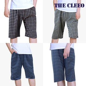 CLEEEO 남성실내복 잔체크 선염 7부 주머니 잠옷바지