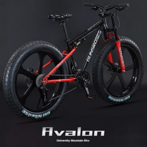 AVALON 팻바이크 풀샥 MTB 산악자전거 고출력 광폭 타이어, 24인치 스포크휠 x 7단, C.레드블랙, 1개