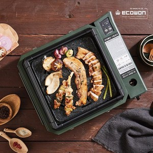 에코원 숯불 그릴 연기 냄새 없는 가정용 고기 삼겹살 불판 휴대용 버너, 카키