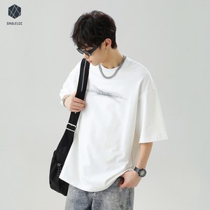 SMALELCC 여름 남자반팔티 일상 프린트 티셔츠 루즈핏 반팔티셔츠 순면 반팔티 YWQ951