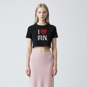 메종니아트 여성용 슬림핏 I LUV MN 크롭 반팔 티셔츠