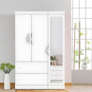국내제작 직접배송 거울형 이느낌 4자세트(투서랍장+거울틈새장) 옷장 이불장, 4자거울형_화이트