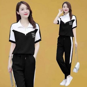 Hasvz여성 여름 신상품 트랜드 캐주얼 트레이닝복 세트 루즈핏 빅 사이즈 반팔티 9부 바지 투피스