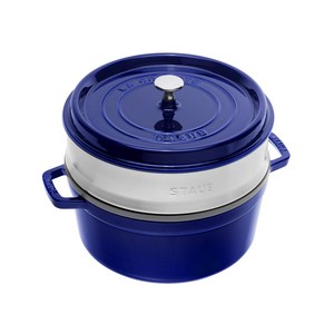 STAUB 코코트 원형 26cm 주철 로스팅 팬 주물 스팀 인서트 포함 프랑스 독일, 블랙, 1개