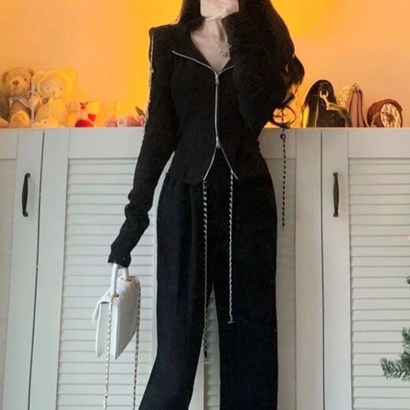 비비에모 여성용 체인 투지퍼 집업 와이드 팬츠 캐주얼 00903