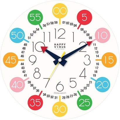 해피바이러스 어린이 삼각 무지개 시계공부 무소음 교육용 벽시계 HV2268