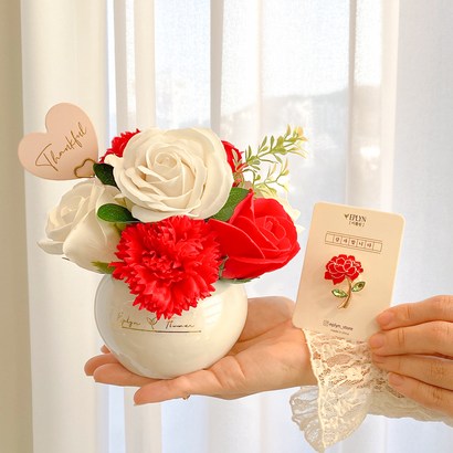이플린 어버이날 비누꽃 화분 큐빅 카네이션 브로치