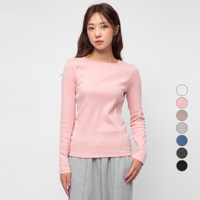 캐럿 여성용 데일리 스탠다드 핏 긴팔 립 티셔츠