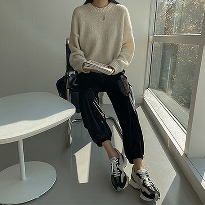 여성용 벨벳 밴딩 절개라인 조거팬츠 리뷰후기