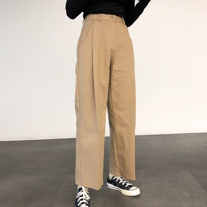 체리체리 여성용 데일리 핀턱 와이드 면바지