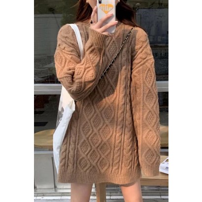 꽈배기 루즈핏 미니 니트 원피스 아이보리 소라 브라운 그레이 블랙