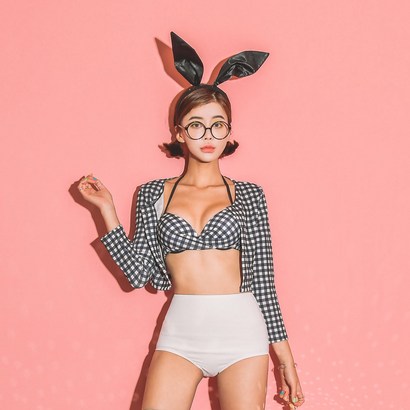 헤링본 여성 비키니크롭가디건 홀터넥 하이웨스트 볼륨업 모노키니 C728