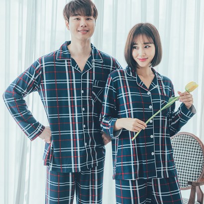 삼성섬유 홈웨어 남자 여자 피치기모 긴팔 카라 커플 잠옷 상하의 리뷰후기
