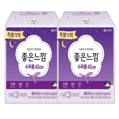 좋은느낌 수퍼 롱 슬림 오버나이트 생리대 날개형