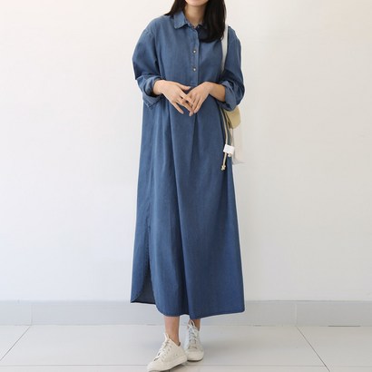 퍼니걸스 오버핏 데님 롱 셔츠 원피스_8723