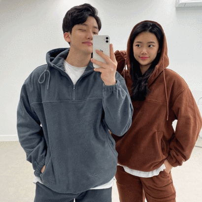 후드후리스 커플 트레이닝복 남자 트레이닝 복 오버핏 아노락 플리스 양털 보아털
