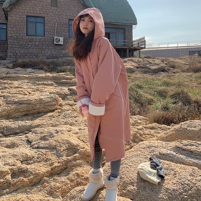 스타일아유 여성용 루즈핏 겨울 후드패딩 양털 안감 롱아우터