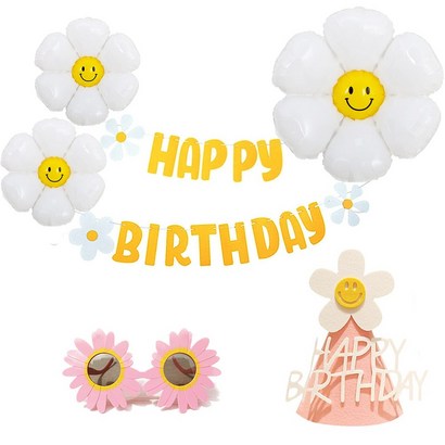 올리브파티 데이지 풍선 펠트 가랜드 모자 안경 생일파티 용품 홈파티
