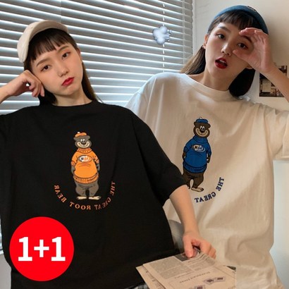 주디앤 여성 여름 컬러풀 빅베어 오버핏 반팔 티셔츠 리빙공감