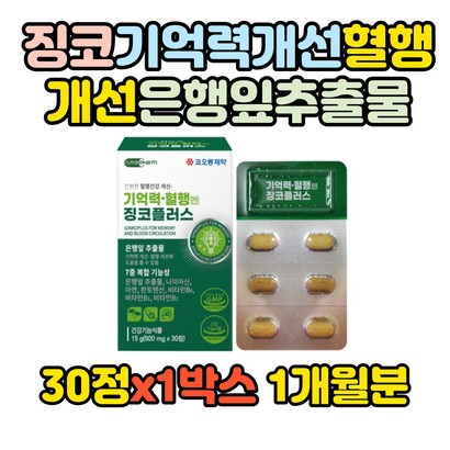 은행잎추출물 징코 기억력 혈행개선 아연 판토텐산 건강기능식품 30정