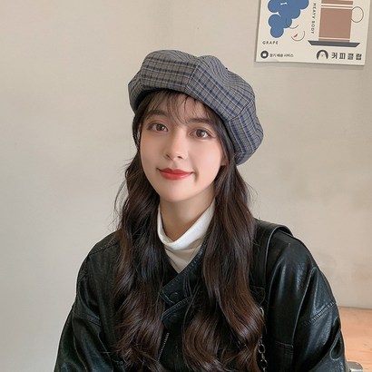양놀 여자 팔각모 체크 베레모