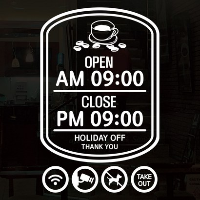 뭉키데코 오픈클로즈 영업시간스티커 시트지컷팅 유리스티커_076_커피숍 베이직 01