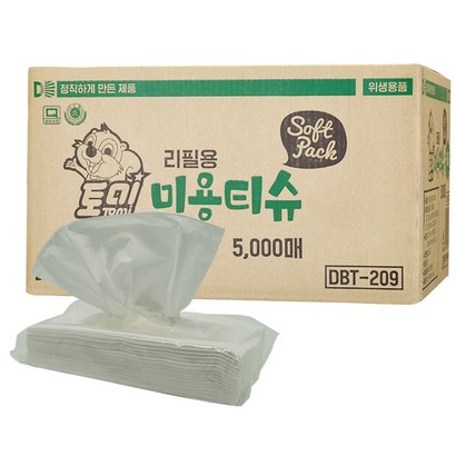 토미 천연펄프 리필 미용티슈 각티슈 화장지 5000매