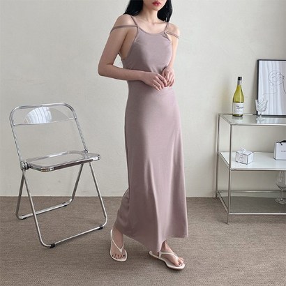 일상화보 티크 여성 슬림 롱 원피스 여름 레이어드 데일리룩 홀터넥 리뷰후기