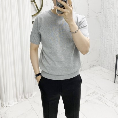 아도르클래식 시원한 라운드 여름 니트 반팔티