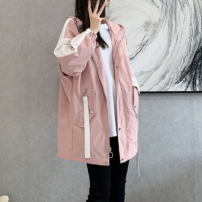 여성 후드 배색 캐주얼 점퍼 아우터 야상 간절기