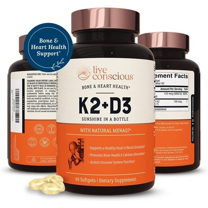 Vitain K2 K7 with D3 Sueent by iveWe Bone Heart Heath Suort - atented Vitain K Vitain D3 5000 IU - 60 Casues