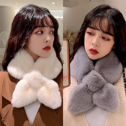 일월전빵 고퀄리티 페이크 퍼 크로스 여성 머플러 넥워머 세트
