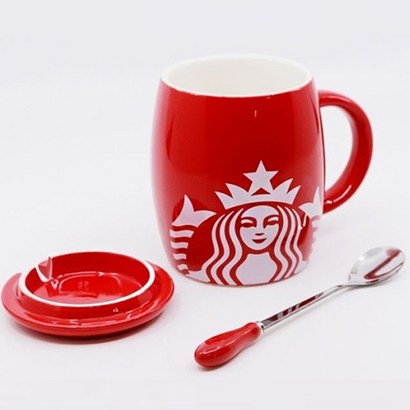starbucks 스타벅스 컵 뚜껑있는 머그컵 숟가락 포함 화이트그린