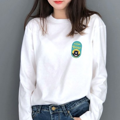 RSOEZO오 곰 bear 레터링 프린팅 남녀공용 면 긴팔티 오버핏 화이트 긴팔 티셔츠