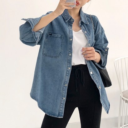 퍼니걸스 오버핏 데님 셔츠 여성의류_3433