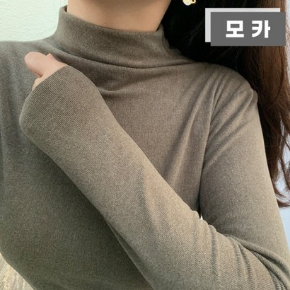 감성갤러리 쫀쫀하고 따뜻한 기모 골지 반폴라 긴팔 티셔츠 목폴라 폴라티 S-C012