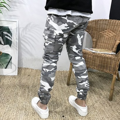 이루네 남자 밀리터리 슬림핏 스판 카모 카고 조거 반밴딩 면바지