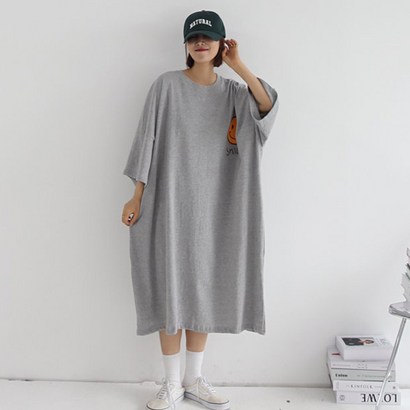 애플망고샵 선인장 여성 빅사이즈 롱원피스 오버핏 캐주얼 롱티셔츠