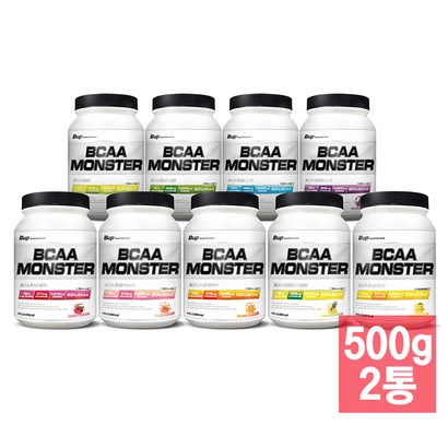 BU BCAA몬스터 2통 소다맛/파인애플/레몬/포도/복숭아/사과/오렌지/체리/망고 아미노산 헬스보충제 BCAA
