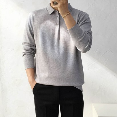 남자 부드러운 캐시 스판 단추 헨리 카라넥 니트
