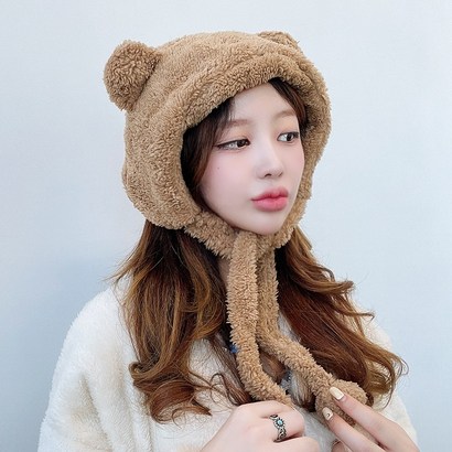 VANANA2 보송 보송 후리스 곰돌이 겨울 양털 방울 끈모자 4coor