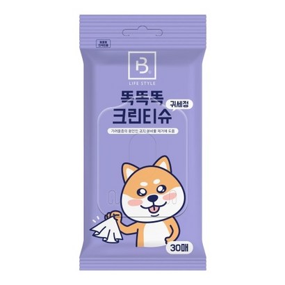 강아지 귀 청결 반려동물 귀세정 브리더랩 똑똑크린티슈 30매 빅사이즈 국산