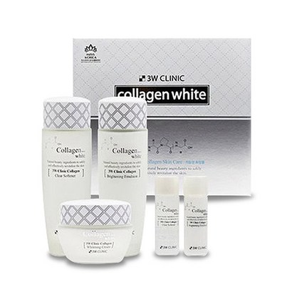 3W CINIC 콜라겐 화이트 3종세트 여성 기초화장품 여자스킨로션 스킨케어세트 화장품 선물세트 미백기능성 화이트닝크림 기능성화장품 미백크림 콜라겐 영양 탄력 수분공급 기초세트
