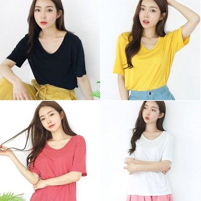 구성) OWL 베이직 라운드 브이넥 반팔티 4coor/빅사이즈/여름/이너 리뷰후기