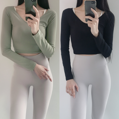 로라벨 소프트 기능성 크롭 긴팔 요가 필라테스 상의 여자운동복 요가복 필라테스복